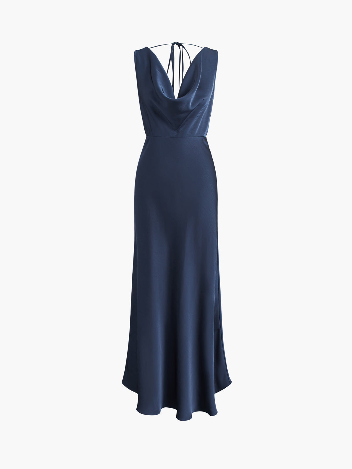 Tied Cowl Neck Satin Flowy Midi Dress