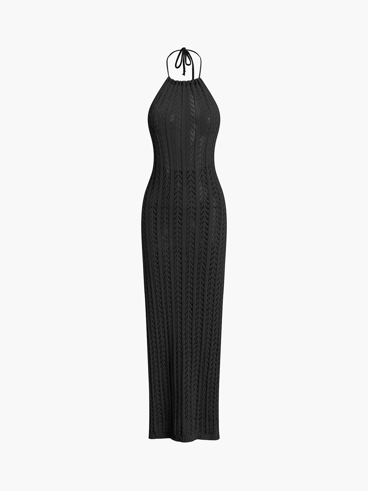 Cable Knit Open Back Halter Neck Long Dress