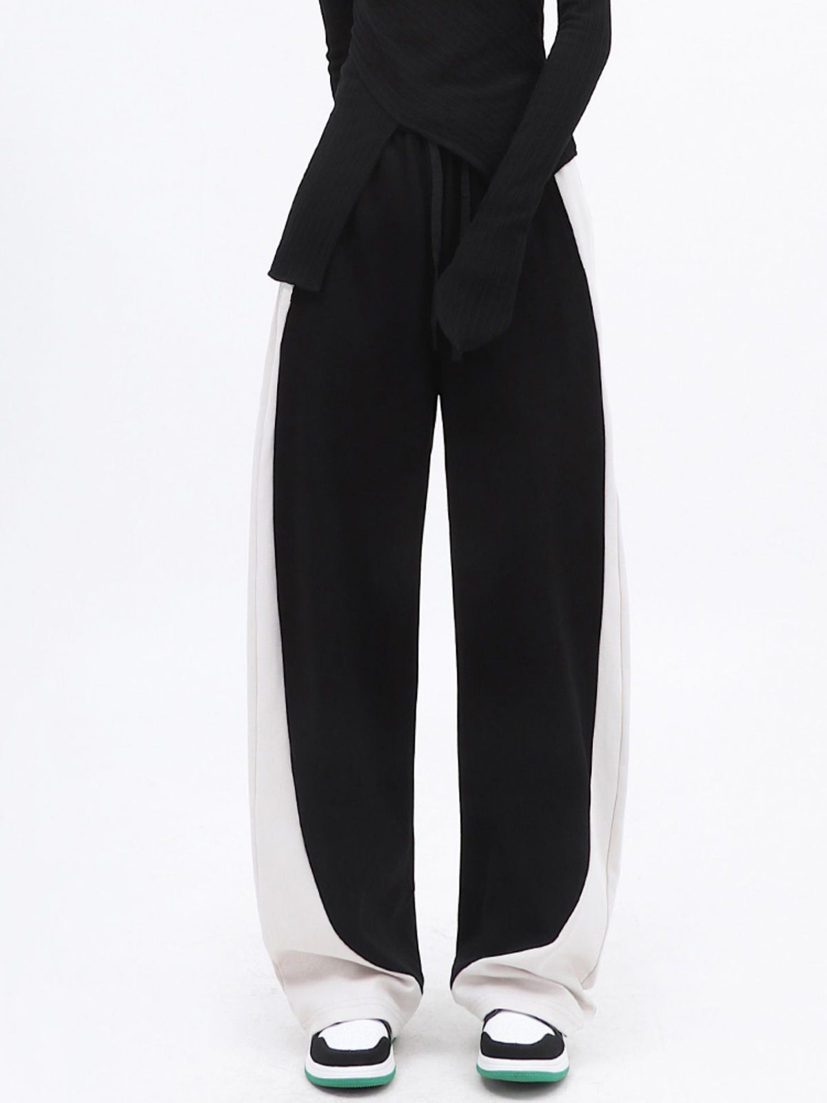 Drawstring Two Tone Baggy Wide Leg Pants