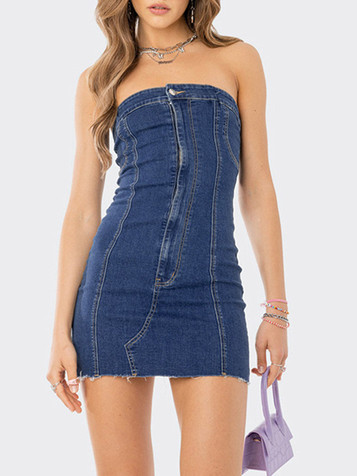 Buttoned Denim Short Dress