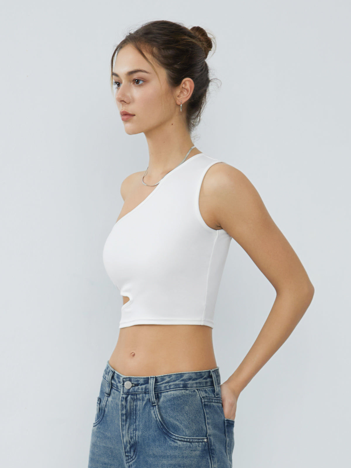 Asymmetric Strap Cutout Crop Top