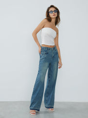 Wavy Textured Strapeless Crop Tube Top