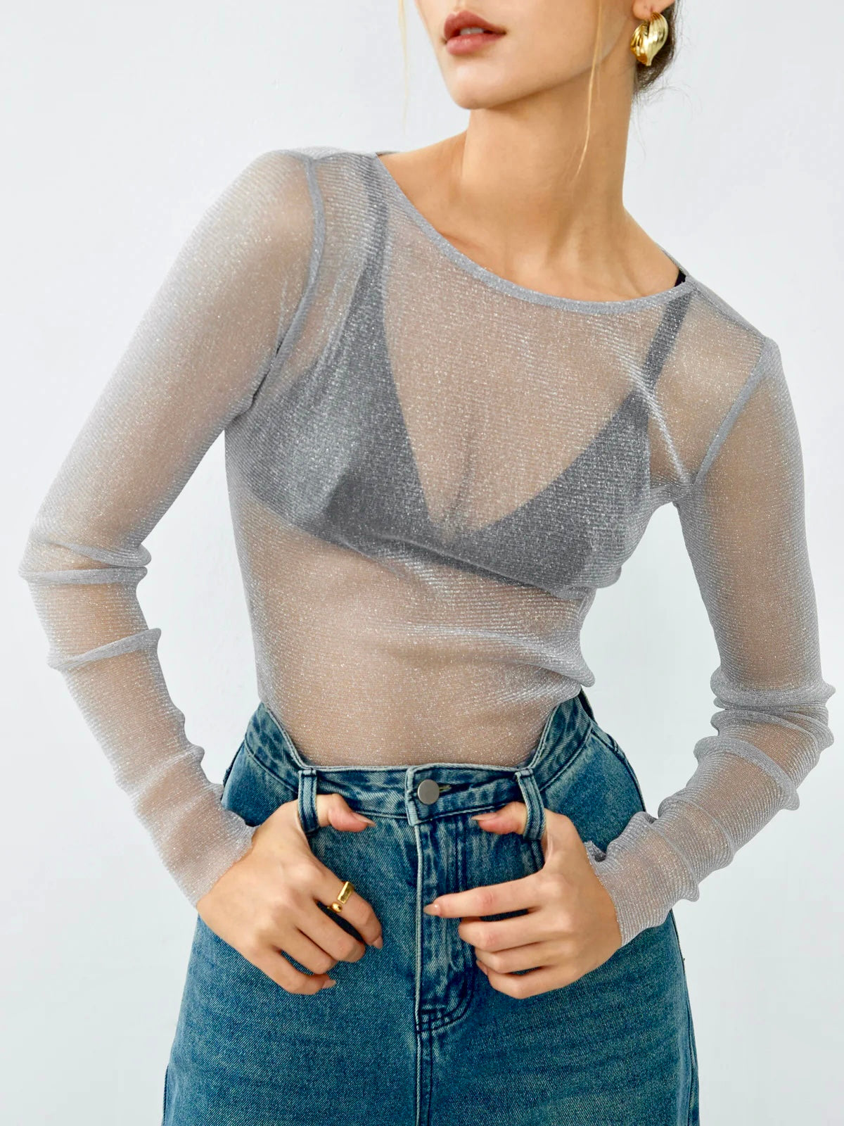 Glitter Mesh Cover Up Shirt