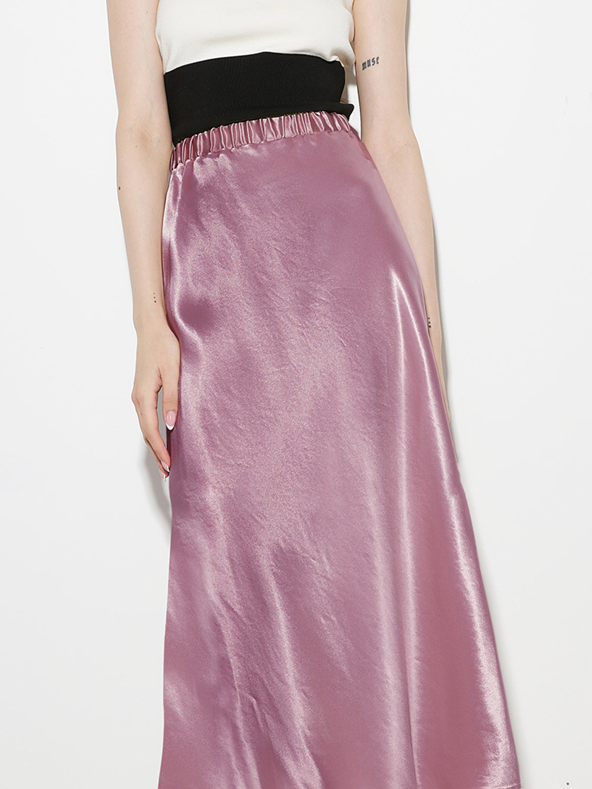 Elastic Waistband Satin Skirt