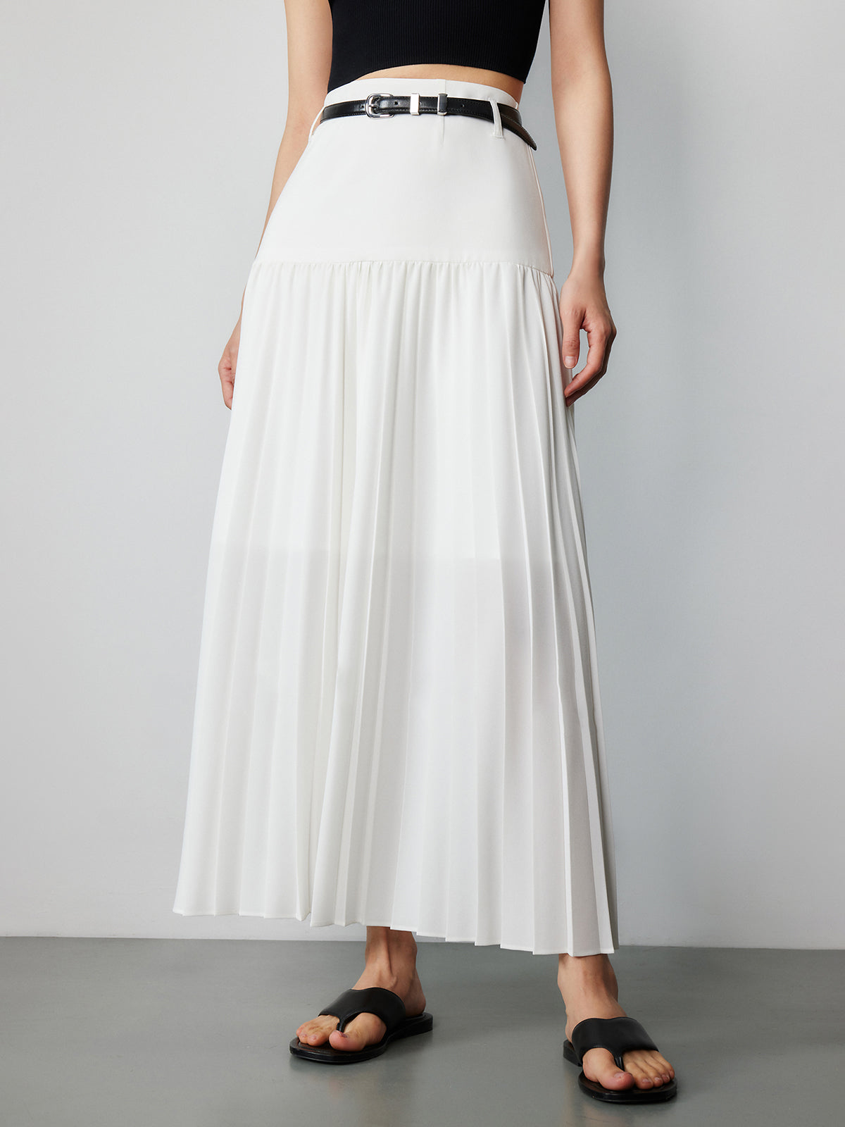 Utility Pleated Long Skirt