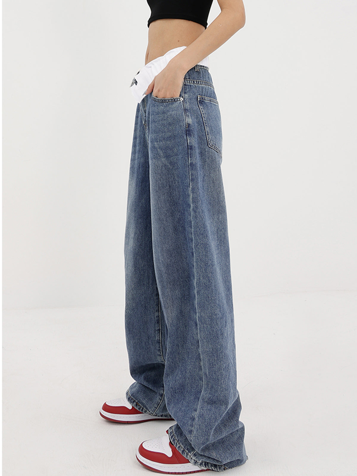 Reverse Waistband Denim Boyfriend Jeans