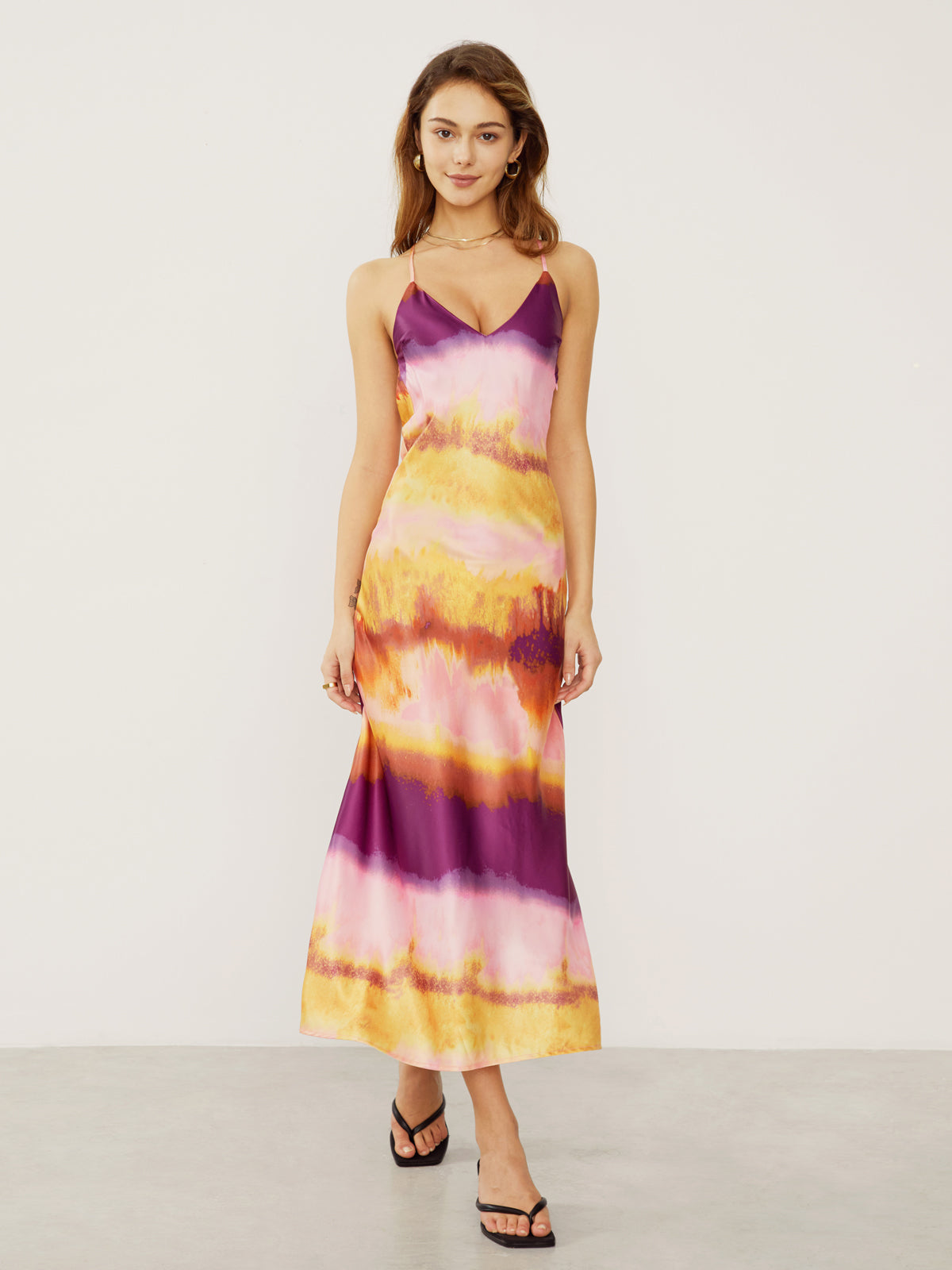 Tie Dye Open Back Slip Long Dress