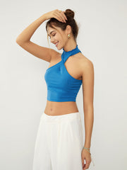 Mock Neck Twist Crop Tank Top