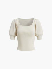 Puff Sleeve Rib Blouse