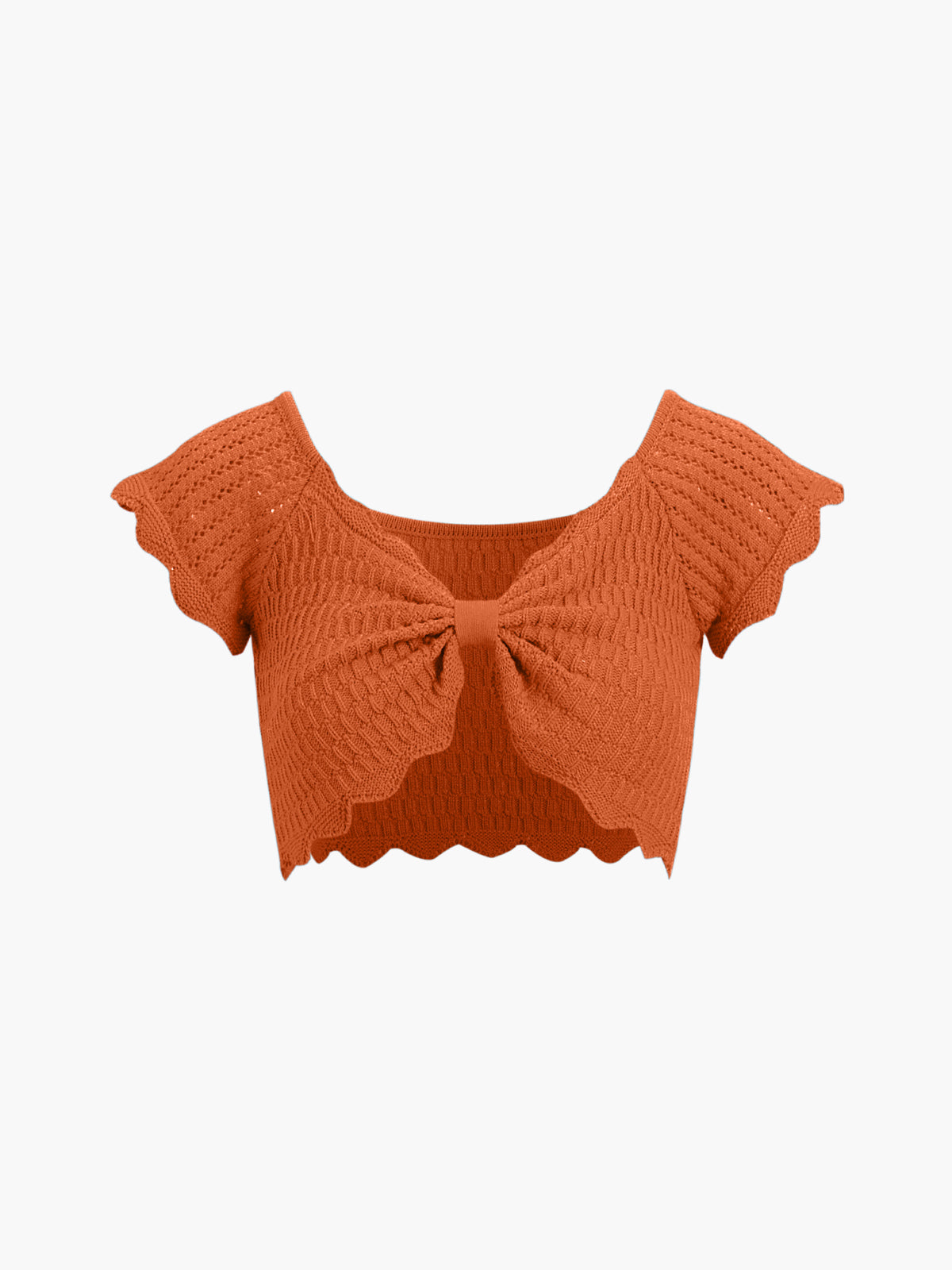 Ruffled Knotted Crochet Crop Top