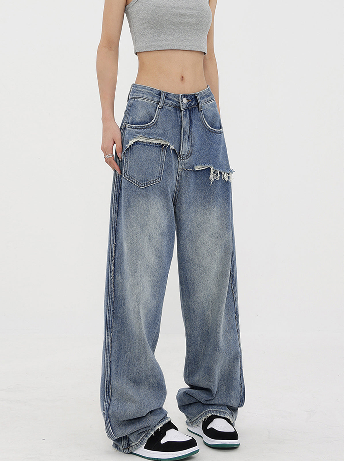 Ripped Denim Baggy Boyfriend Jeans