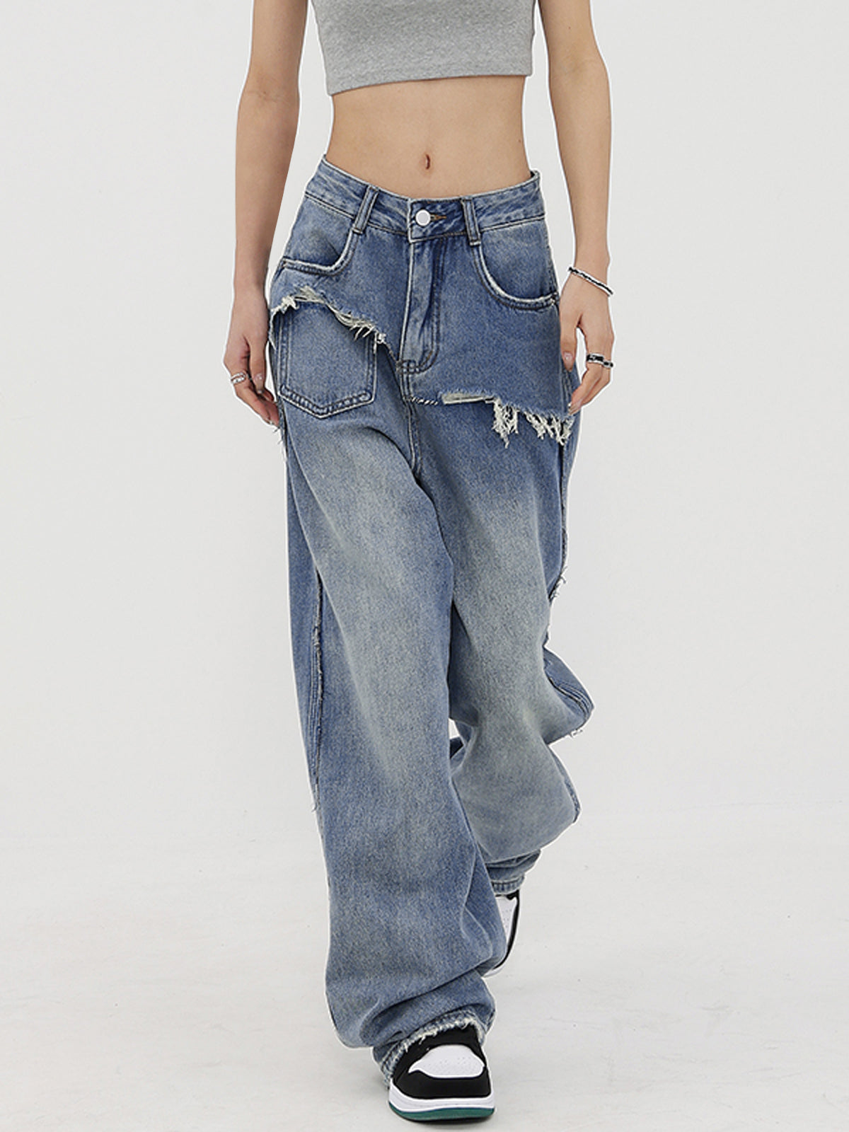 Ripped Denim Baggy Boyfriend Jeans