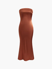 Satin Bodycon Tube Long Dress