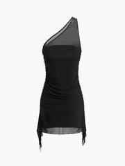 One Shoulder Mesh Ruched Short Dress