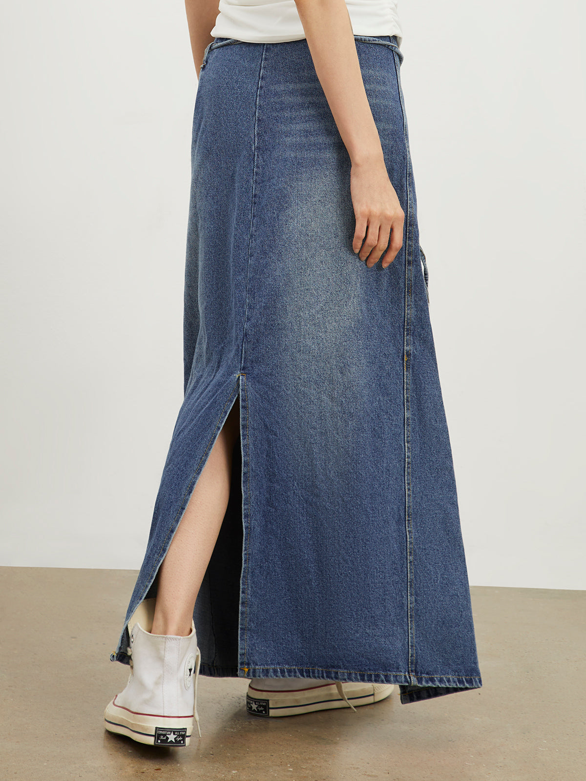 Tied Denim Long Skirt