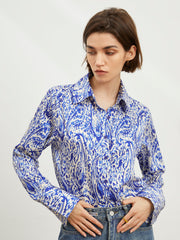 Printed Satin Button Down Shirt