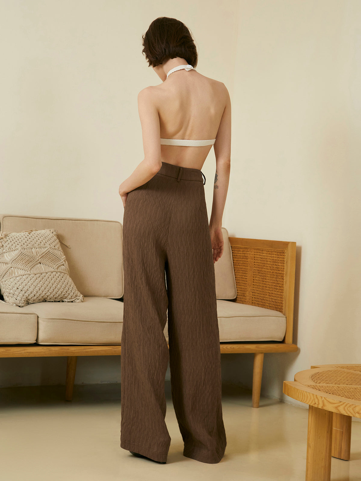 Vintage Textured Wide Leg Pants