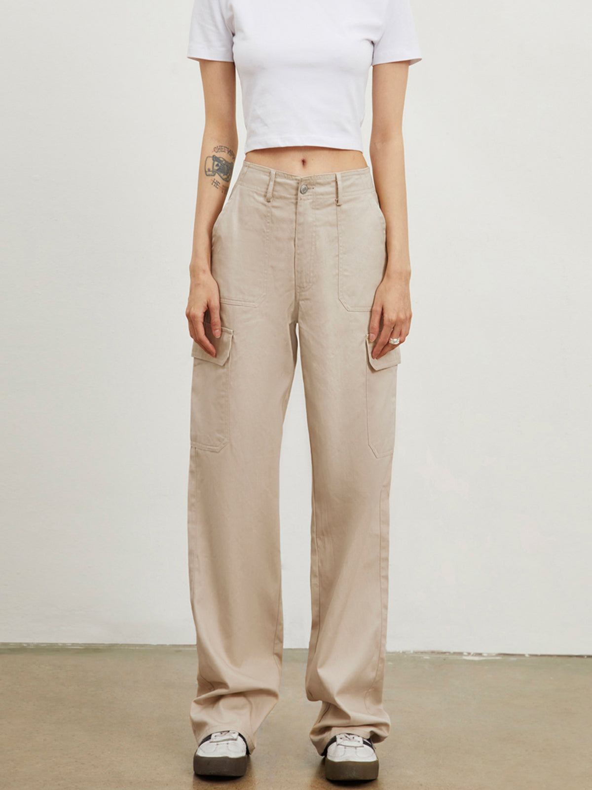 Cargo Buttoned Straight Leg Pants