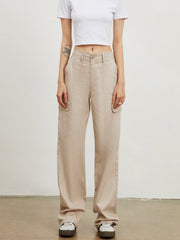 Cargo Buttoned Straight Leg Pants