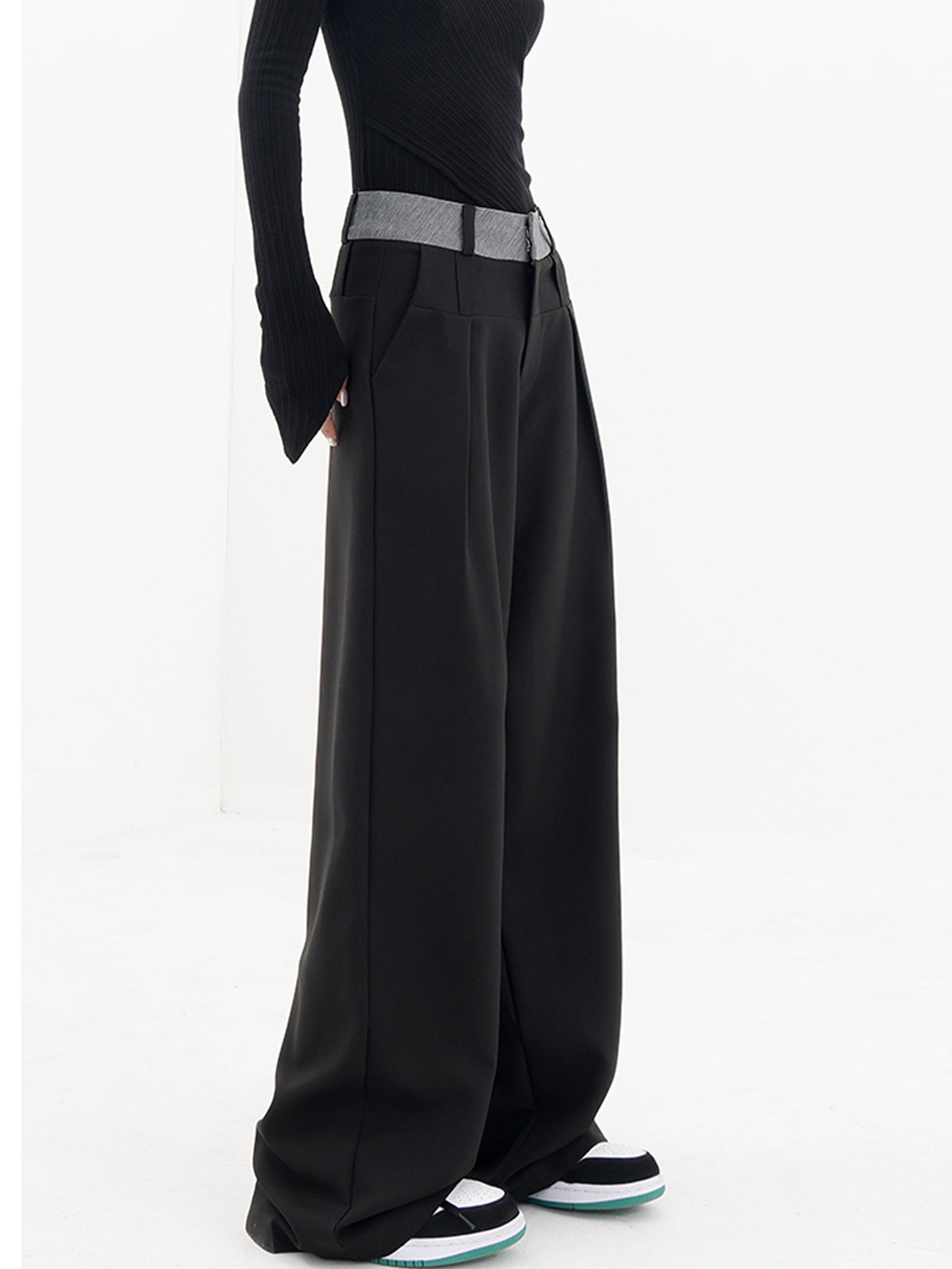 Contrast Binding Wide Leg Pants