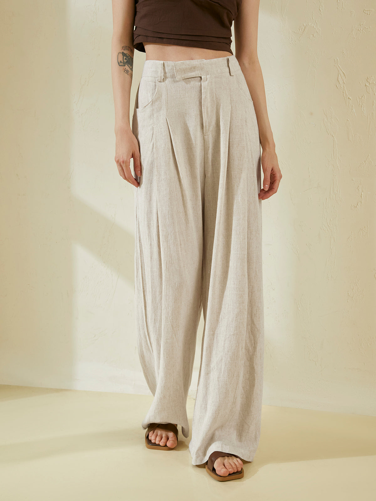 Relaxed Fit Linen Wide Leg Pants