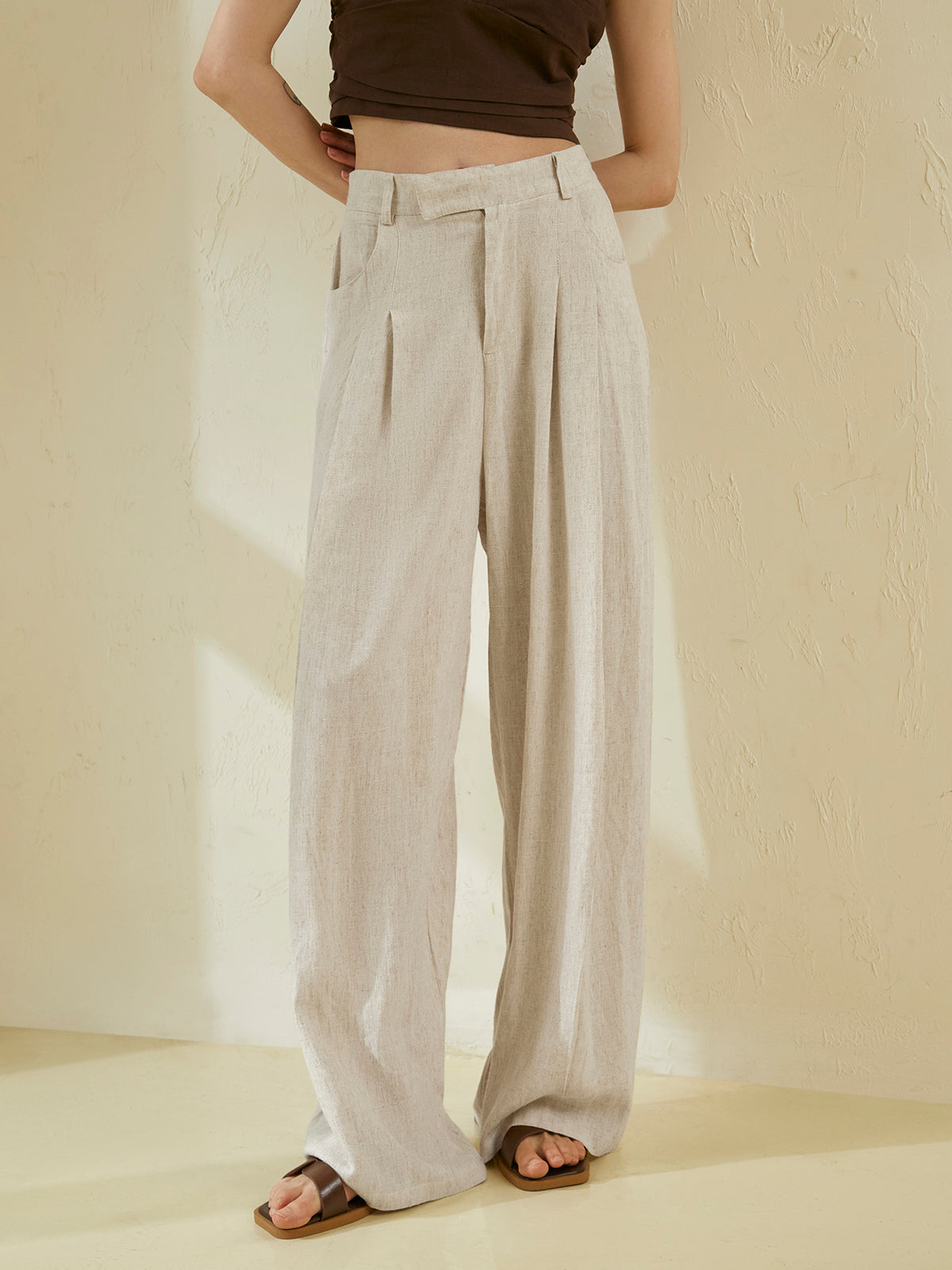 Relaxed Fit Linen Wide Leg Pants