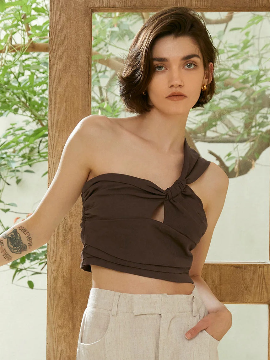 Asymmetrical Twist Linen Crop Top