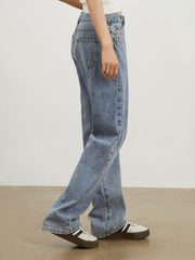 Oblique Belt Denim Straight Leg Jeans