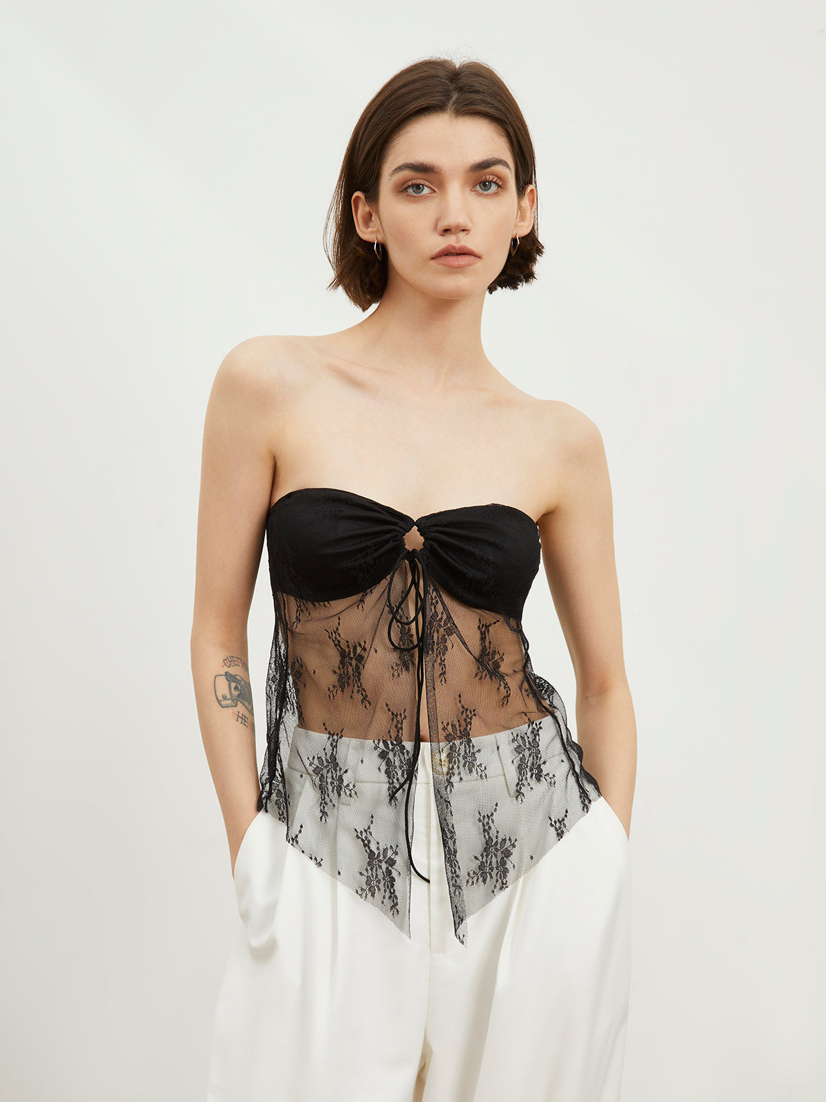 Tied Up Floral Lace Mesh Tube Top