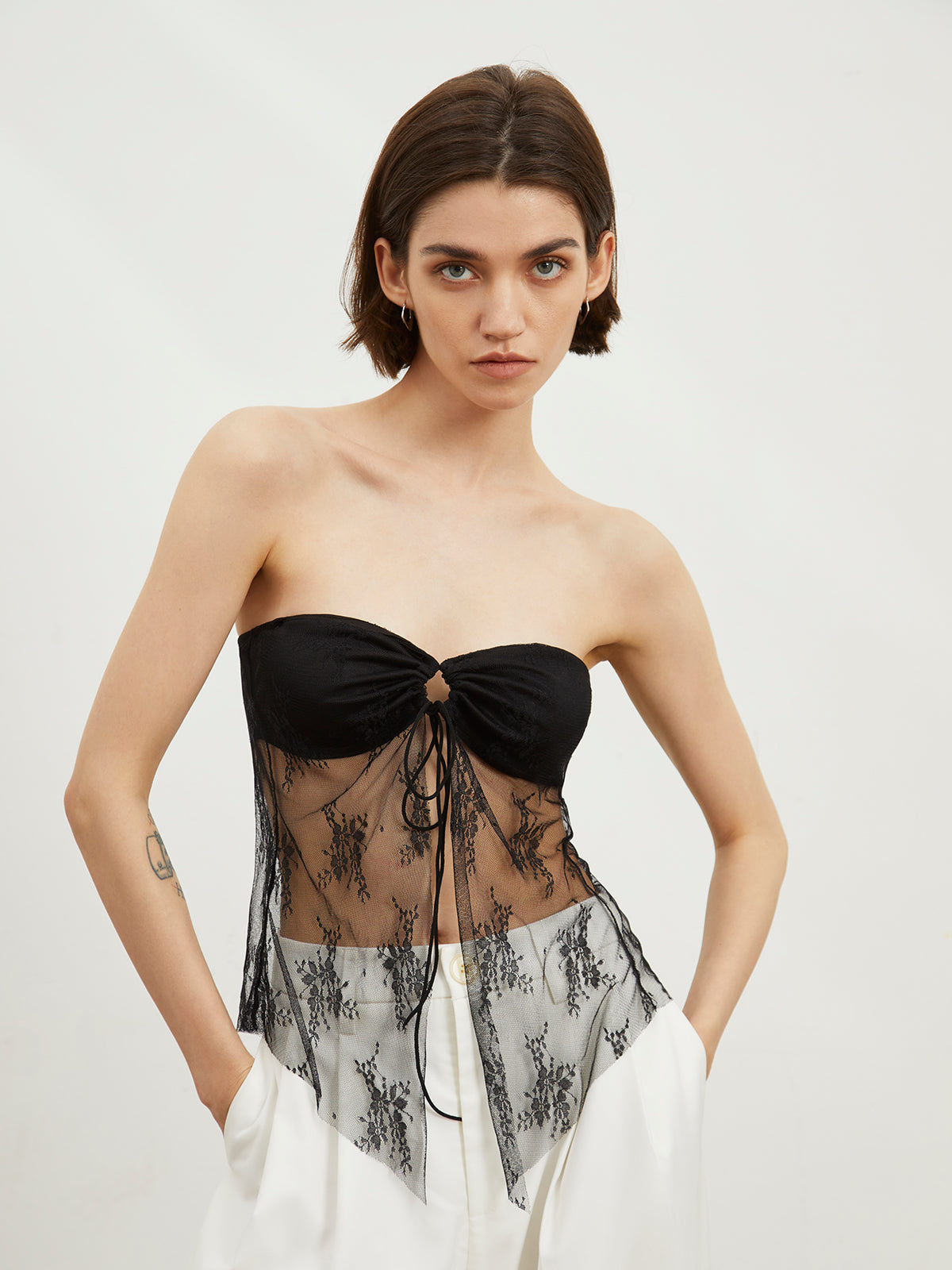 Tied Up Floral Lace Mesh Tube Top