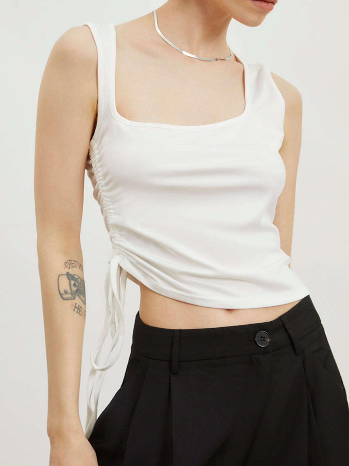 Drawstring Ruched Crop Tank Top