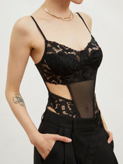 Floral Lace Mesh Cutout Bodysuit