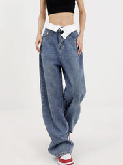 Reverse Waistband Denim Boyfriend Jeans