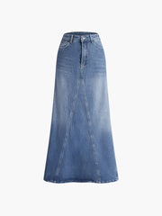 Vintage Faded Denim Maxi Skirt