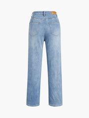 Buttoned Denim Straight Leg Jeans