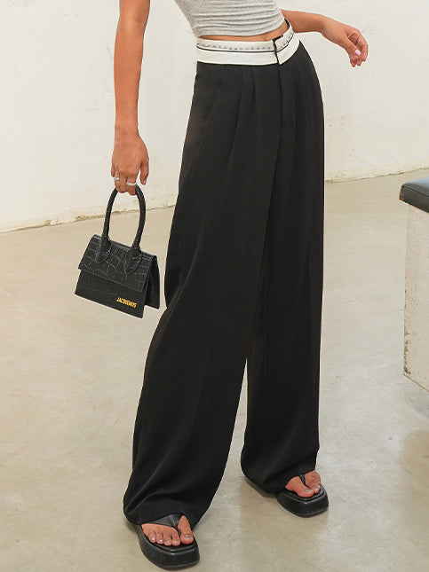 Boho Contrast Waistband Wide Leg Pants