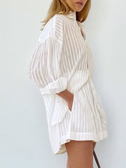 Cloud Nine Pinstripe See Through Two Piece Shorts Set