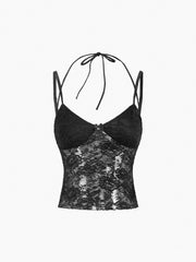 Floral Lace Halter Cami Crop Top