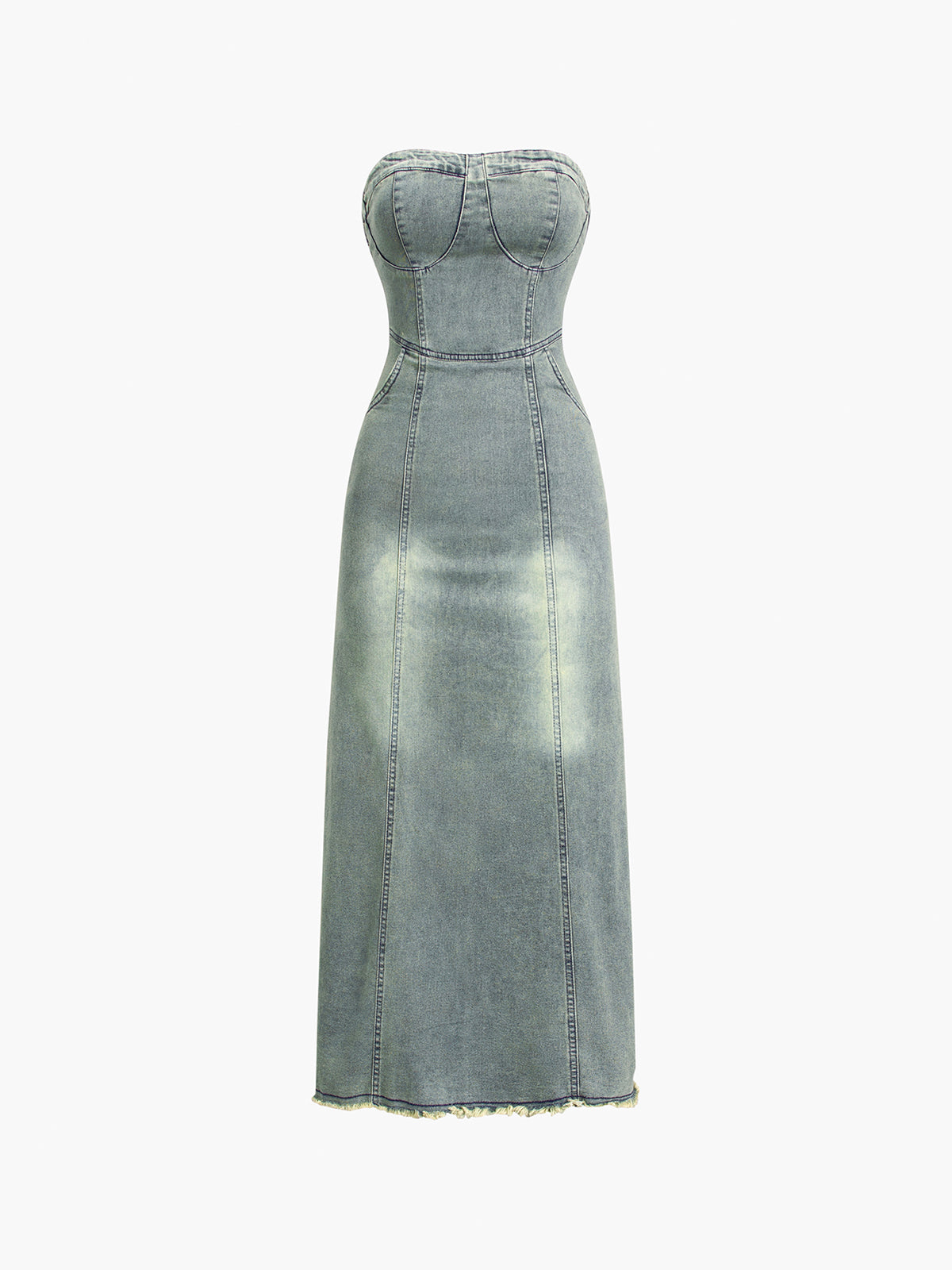 Faded Denim Tube Midi Jean Dress