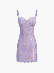 Lilac Lace Zippered Corset Short Dress