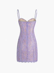 Lilac Lace Zippered Corset Short Dress