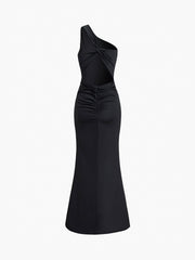 One Strap Back Twist Ruched Long Dress