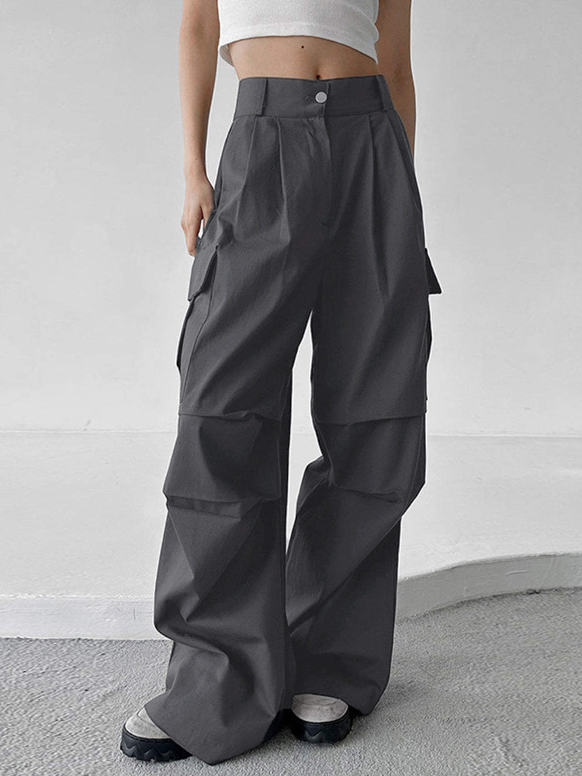 Buttoned Cargo Parachute Pants