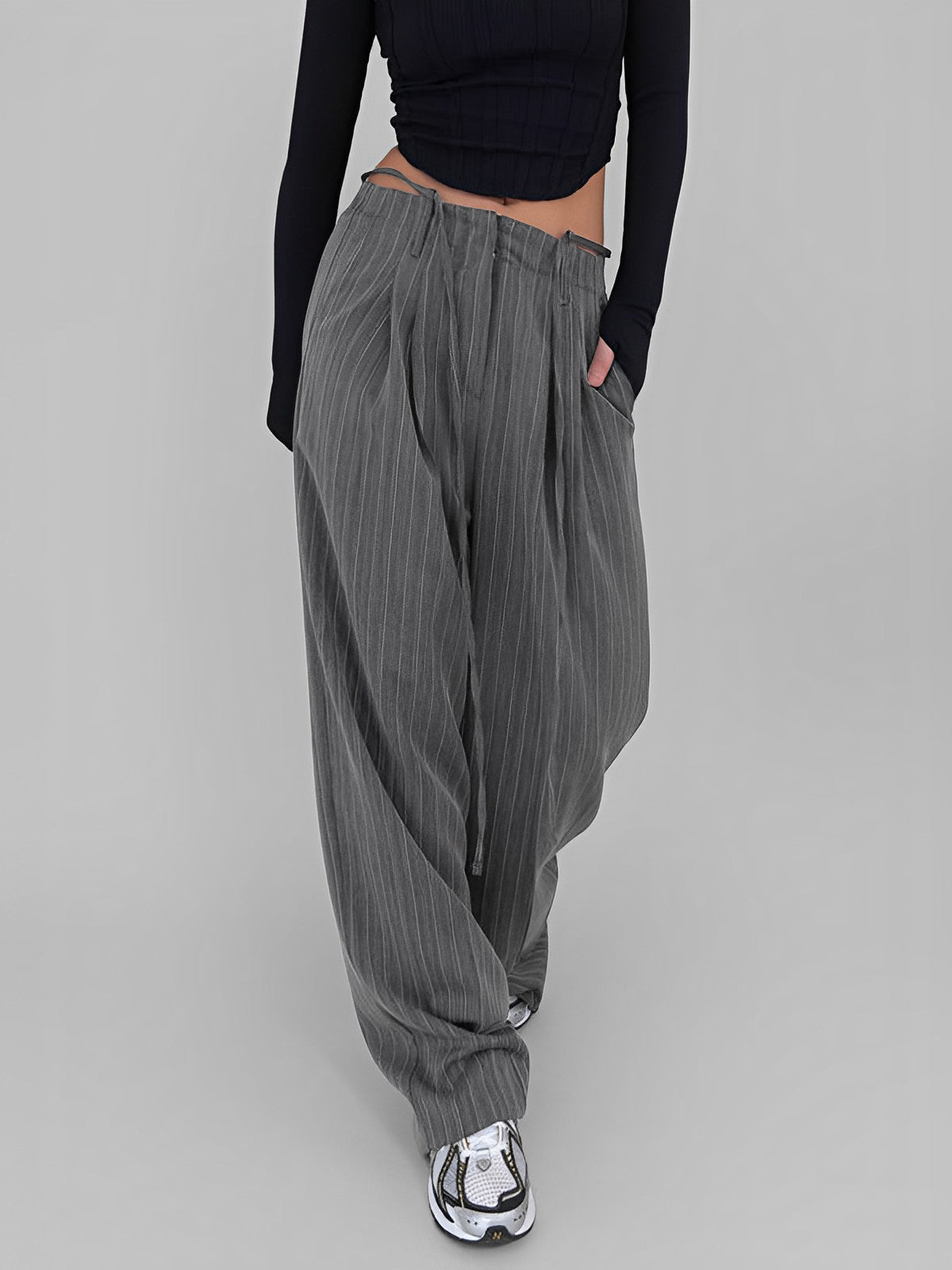 Tied Pinstripe Tailored Pants