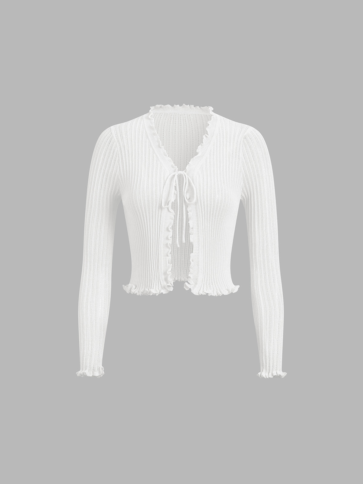 Frill Edge Tied Rib Crop Cardigan