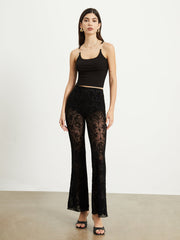 Floral Mesh Velvet Flare Pants