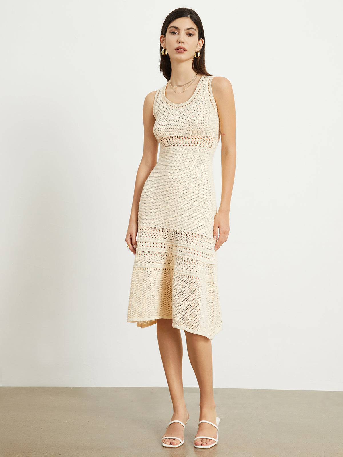 Aribella Crochet Eyelet Midi Dress