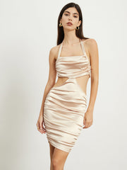 Mardella Satin Halter Open Back Short Dress