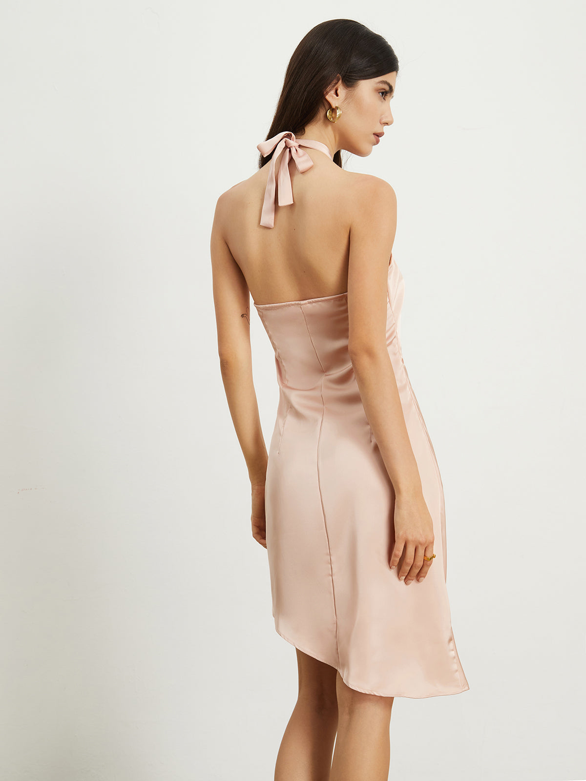 Halter Rosebud Satin Open Back Short Dress