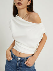 Asymmetrical Sleeve Ruched Top